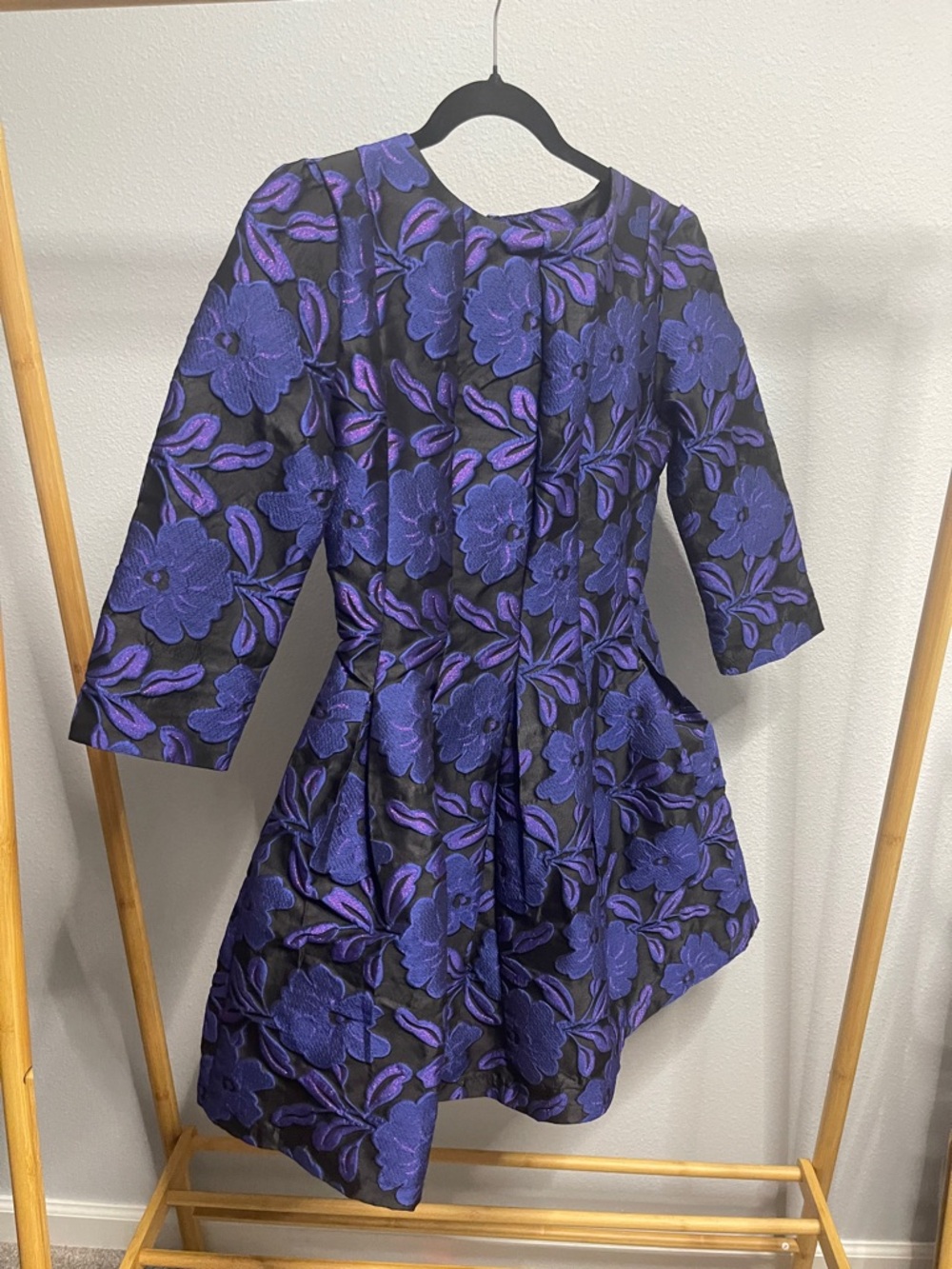 Chicwish Black & Purple Floral Jacquard Fit-and-Flare Dress